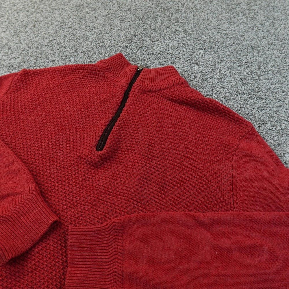 Orvis Sweater Mens L Red Waffle Knit 1/4 Zip Mock Neck Pullover Top Outdoor Hike